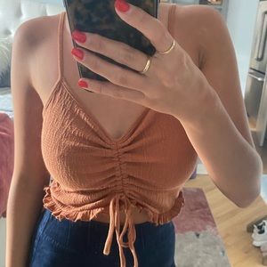 Burnt orange ruffle crop tank top